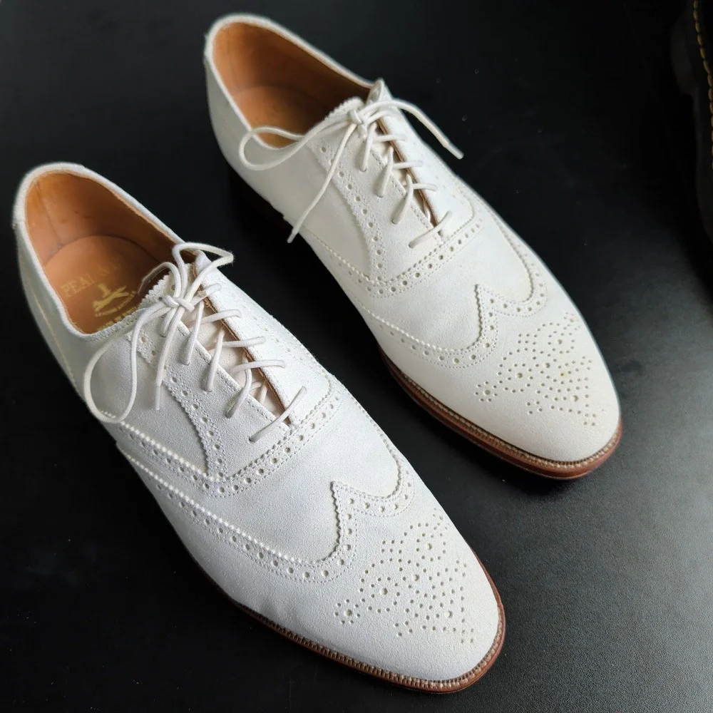 Brooks Brothers Peal & Co Mens White Buck Wingtip Oxford Shoes 11.5 D England
